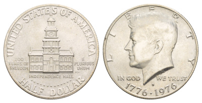США 1/2 доллара (50 центов) 1976 200 лет независимости США KM 205a серебро BU 4653-233