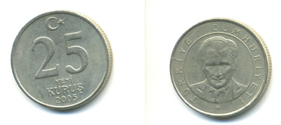 ТУРЦИЯ 25 КУРУШЕЙ 2005 KM 1167 медь никель цинк 3999-1236