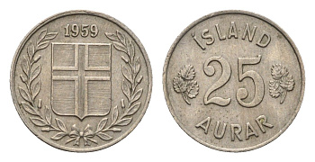 Исландия 25 эйре 1959 KM 11 медно-никель 4696-329