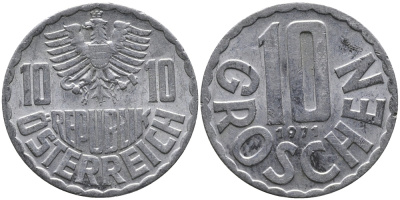 АВСТРИЯ 10 ГРОШЕЙ 1971 KM 2878 алюминий 33-332