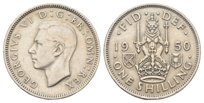Великобритания 1 шиллинг 1950 Георг VI (1936-1952), Шотландский герб KM 877, Spink 4109 медно-никель 4698-1035