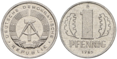 ГДР 1 пфенниг 1985 A KM 8.2 алюминий 192-319