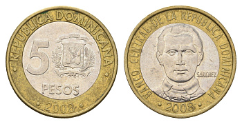 Доминикана (Доминиканская Республика) 5 песо 2008 KM 89 биметалл 4695-1232
