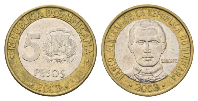 Доминикана (Доминиканская Республика) 5 песо 2008 KM 89 биметалл 4695-1232