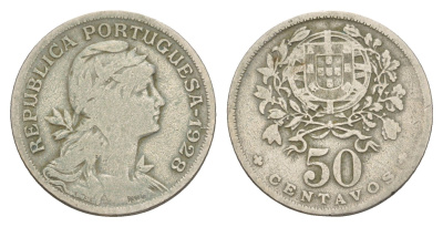 Португалия 50 сентаво 1928 KM 577 никель латунь 4654-331