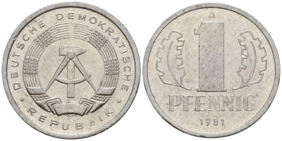 ГДР 1 пфенниг 1981 A KM 8.2 алюминий 188-519