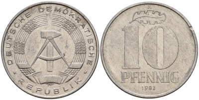 ГДР 10 пфеннигов 1982 A KM 10 алюминий 68-832