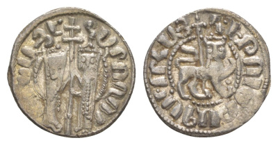Киликийская Армения трам 1226-1271 Хетум I и царица Забель, держат крест/лев с патриаршим крестом  серебро    1516-933