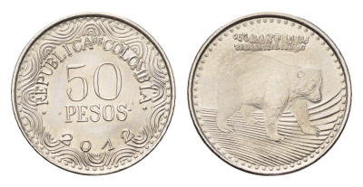 Колумбия 50 песо 2012 KM 295 сталь плакированная никелем UNC 4696-1249