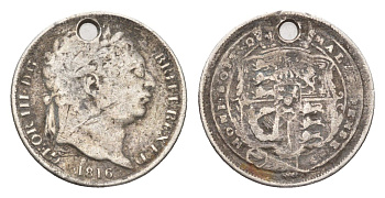 Великобритания 6 пенсов 1816 Георг III (1760-1820) KM 666, Spink 3790 серебро 4580-124