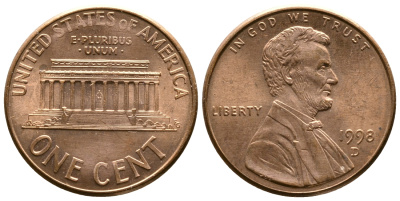 США 1 ЦЕНТ 1998 D, ЛИНКОЛЬН КМ 201b цинк плакированный медью 176-831