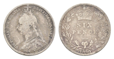 Великобритания 6 пенсов 1890 Виктория (1837-1901) KM 760, Spink 3929 серебро 4580-125