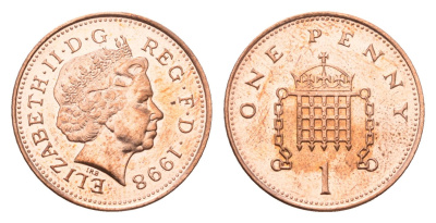 Великобритания 1 пенни 1998 Елизавета II (1952-2022) KM 986, Spink 4710 (B5) сталь плакированная медью UNC 4696-811