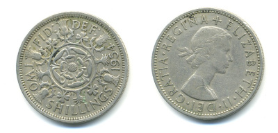 Великобритания 2 шиллинга (флорин) 1954 Елизавета II (1952-2022) KM 906, Spink 4146 медно-никель 23-1013