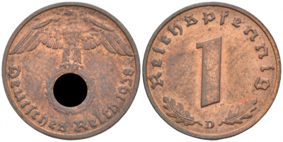 ГЕРМАНИЯ 1 РЕЙХСПФЕННИГ 1938 D J 361, KM 89 бронза aUNC 73-652