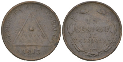 Никарагуа 1 сентаво 1915 KM 11 бронза 4615-849