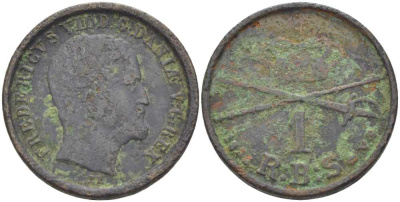 ДАНИЯ 1 РИГСБАНКСКИЛЛИНГ 1853 ФРЕДЕРИК VII (1848-1863) KM 756 (C132b) медь 4380-943