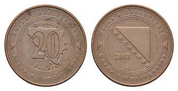 Босния и Герцеговина 20 фенингов 2007 KM 116 сталь плакированная медью 4702-167