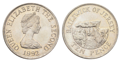 Джерси 10 пенсов 1992 Елизавета II (1952-2022) KM 57.2 медно-никель UNC 4703-1134