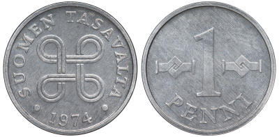 ФИНЛЯНДИЯ 1 ПЕННИ 1974 KM 69а алюминий 3334-1038