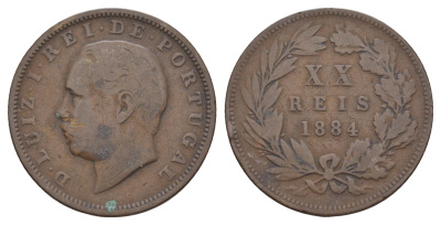 Португалия 20 реалов (рейсов) 1884 Луиш I (1861-1889) KM 527 бронза 109-945
