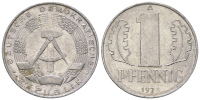 ГДР 1 пфенниг 1975 А KM 8.1 алюминий 4615-1256