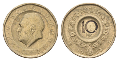 Норвегия 10 крон 1983 Улаф V (1957-1991) KM 427 никель латунь 4703-322