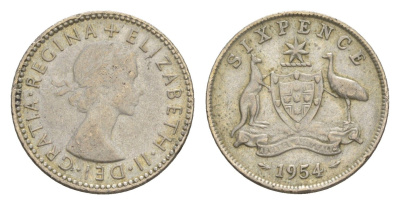 Австралия 6 пенсов 1954 Елизавета II (1952-2022) KM 52 серебро 4649-1119